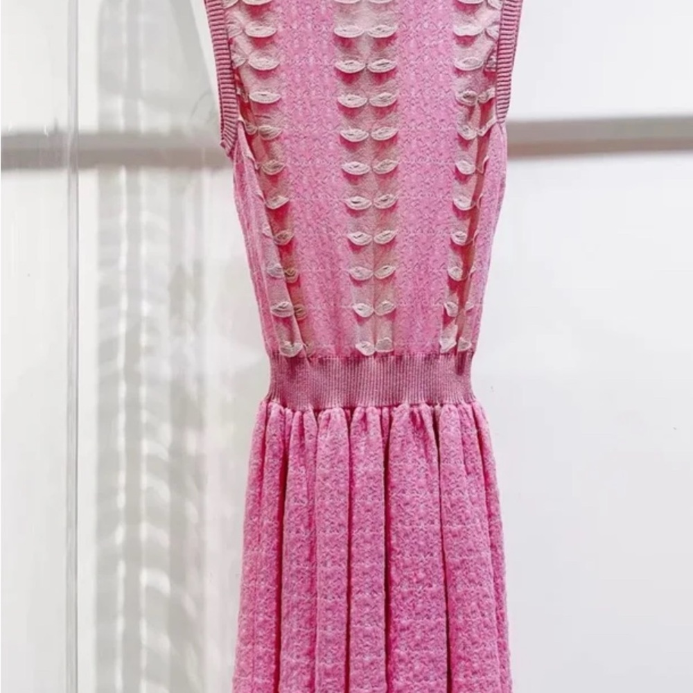 CHANEL Pink Textured Knit Dress